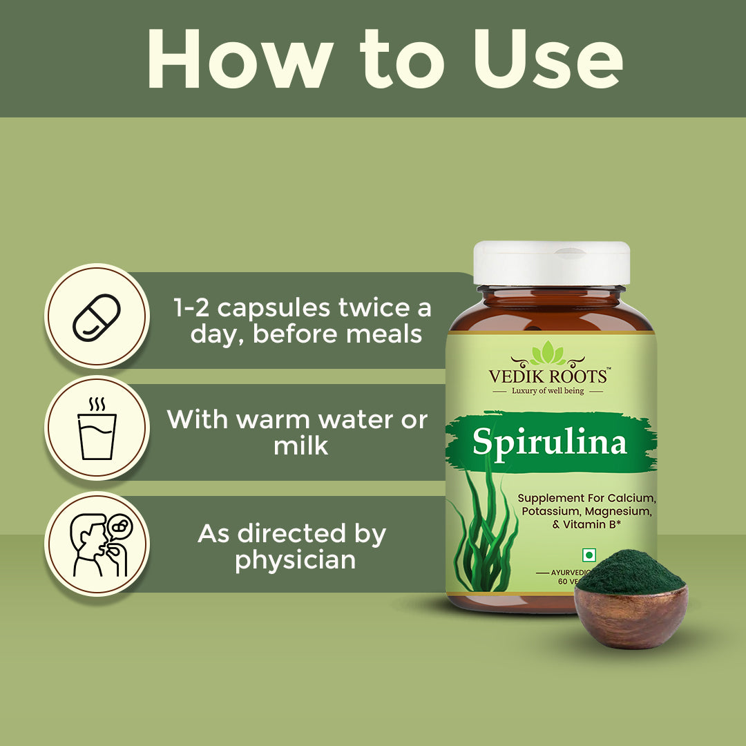 Spirulina Capsules - Immunity Booster | Increase Vitamin B levels | Anti- Cancer Properties