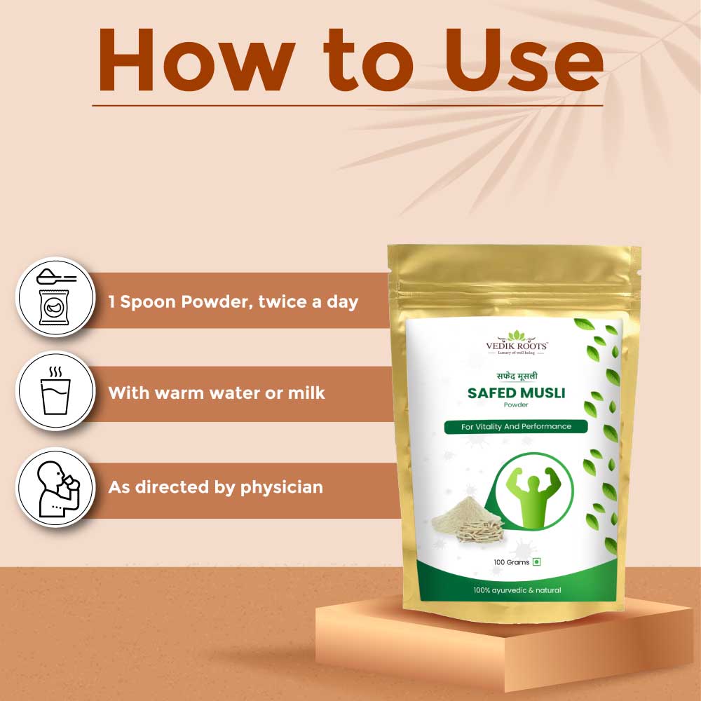 100% Pure Safed Musli Powder – Enhance Vitality And Performance(100 GM)