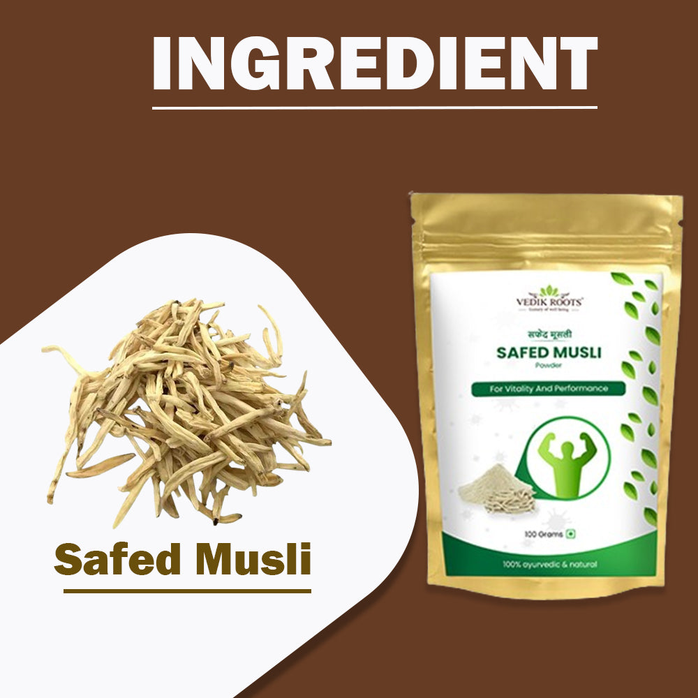 100% Pure Safed Musli Powder – A Natural Ayurvedic Remedy For Vitality And Performance(100 GM)